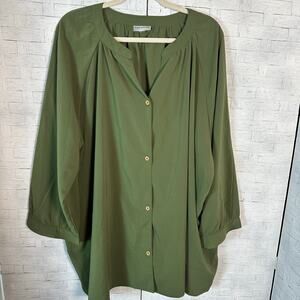 Catherine’s women blouse round collar button up V-neck feminine fall plus size ￼